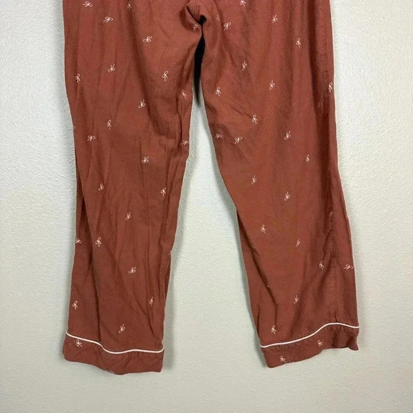 Madewell Bow Embroidered Flannel Pajama Pants Rust Large - Picture 8 of 9